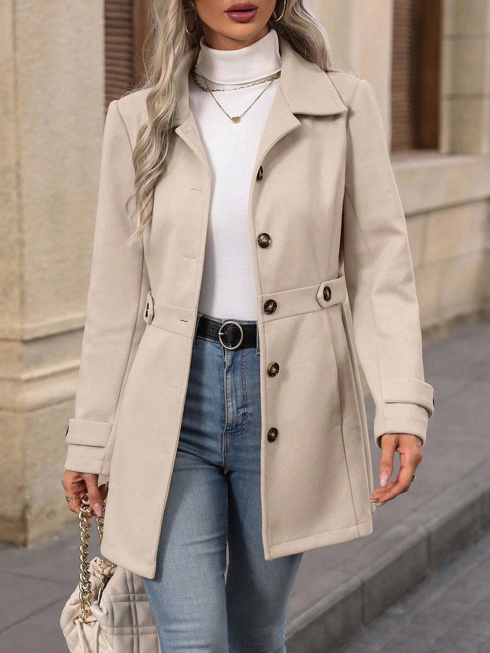 Women's Elegant Trench Coat with Adjustable Belt