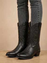 Women's Embroidered Mid-Calf Block-Heel Cowboy Boots