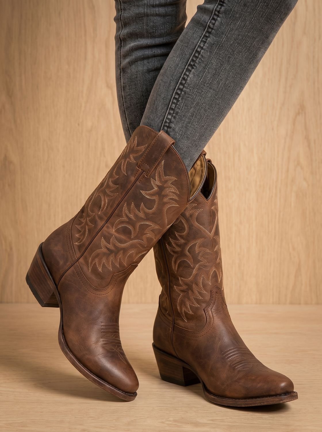 Women's Embroidered Mid-Calf Block-Heel Cowboy Boots