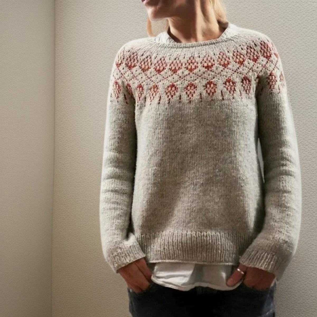 Women's Fair Isle Icelandic Knit Crewneck Sweater Pullover