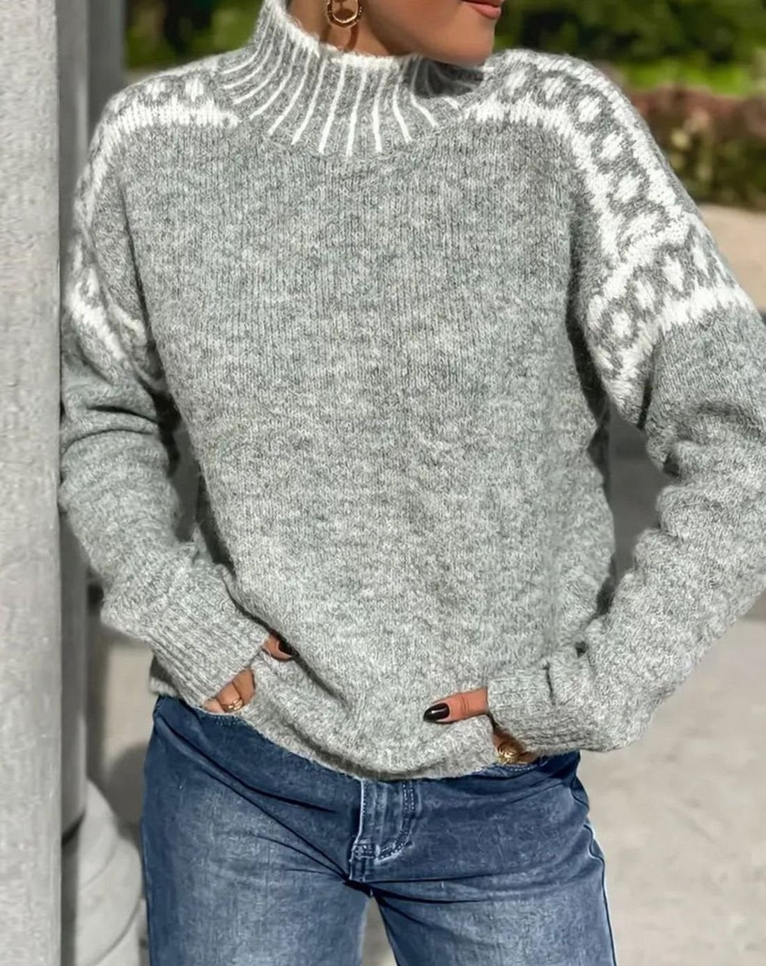 Women's Fair Isle Turtleneck Relaxed-Fit Knit Sweater