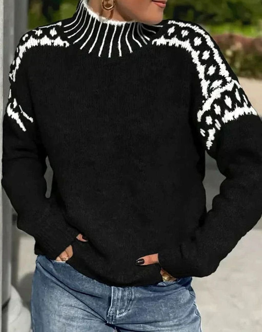 Women's Fair Isle Turtleneck Relaxed-Fit Knit Sweater