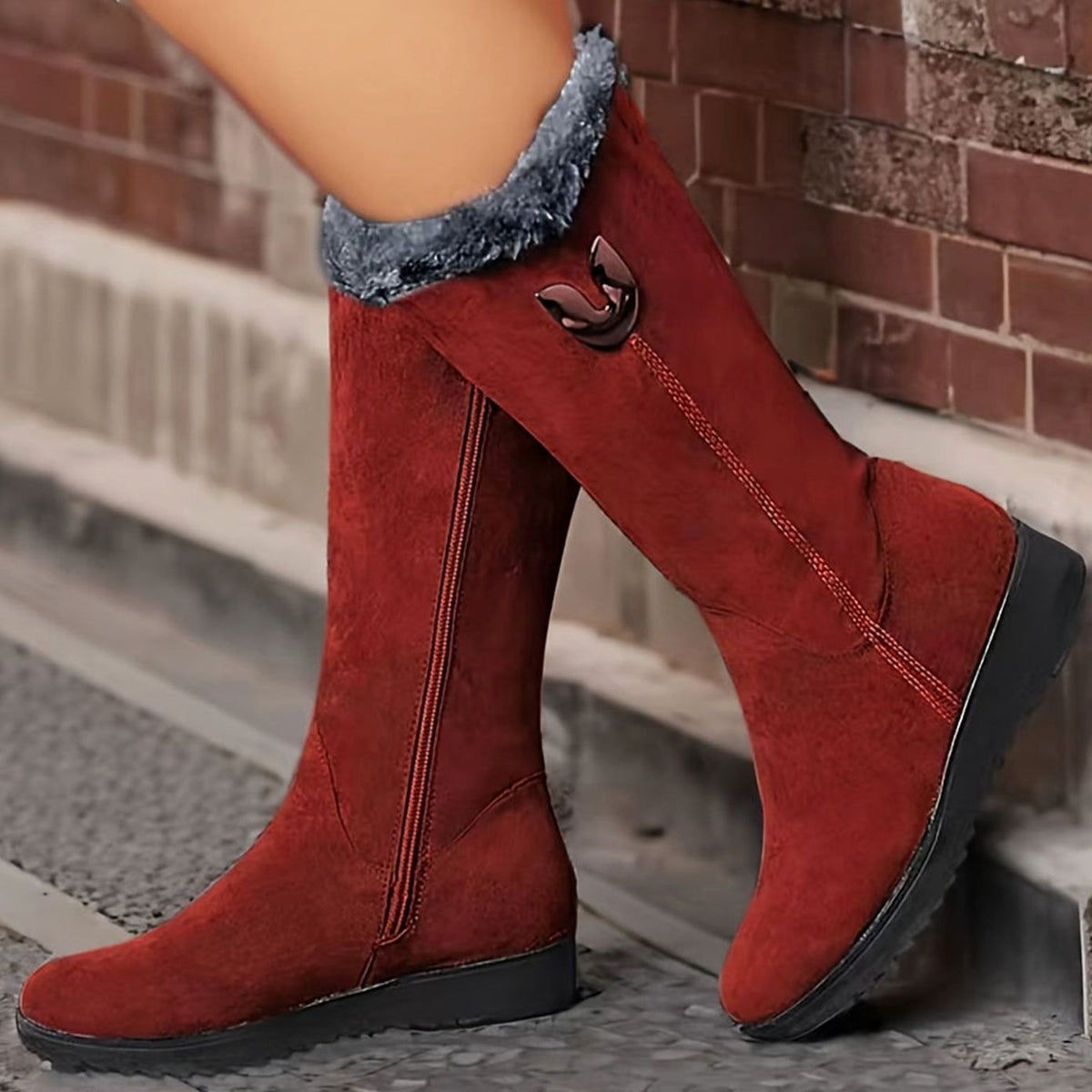 Women's Faux-Fur Cuffed Slip-On Mid-Calf Snow Boots