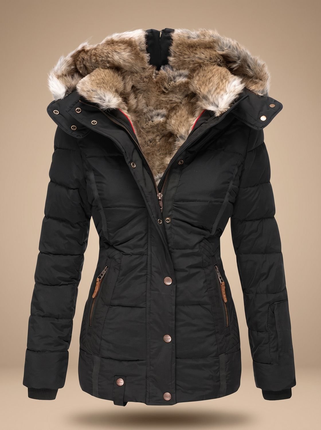 Women's Faux-Fur Hooded Quilted Puffer Winter Coat