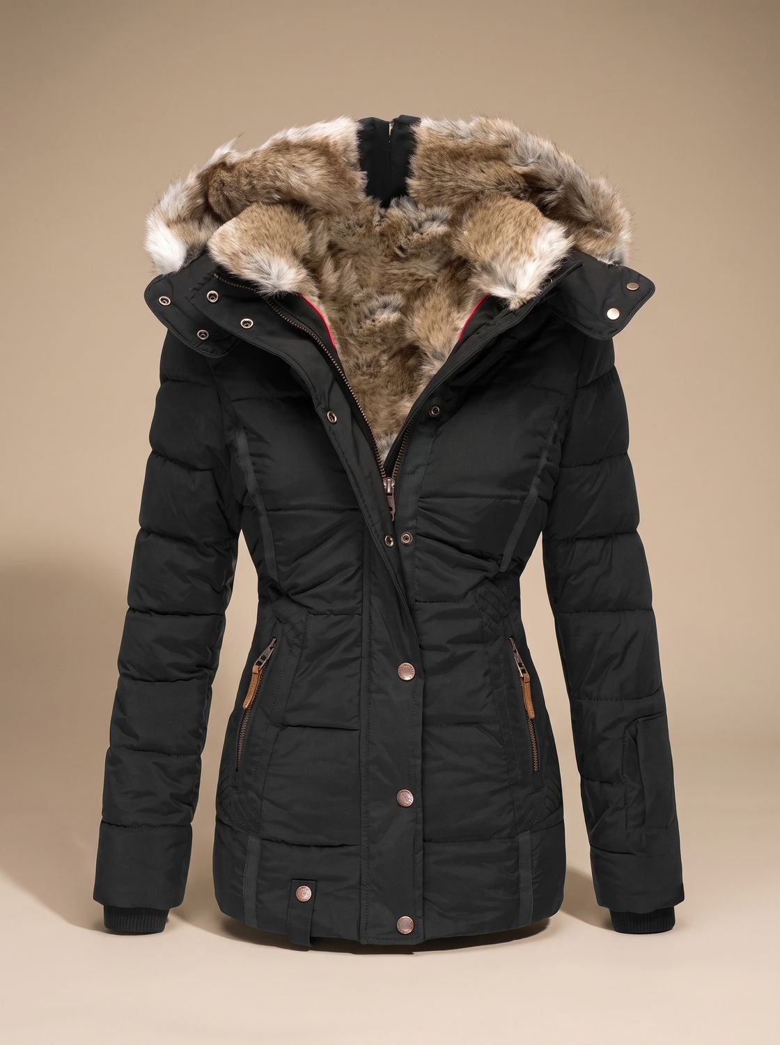 Women's Faux-Fur Hooded Quilted Puffer Winter Coat