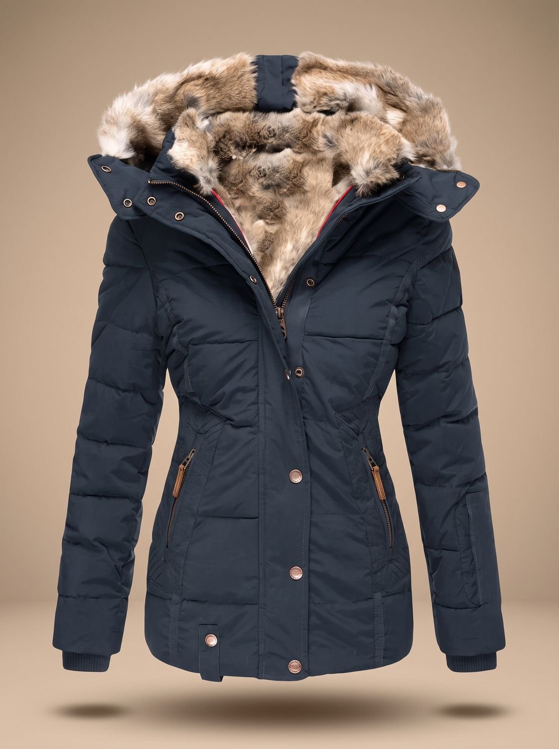 Women's Faux-Fur Hooded Quilted Puffer Winter Coat