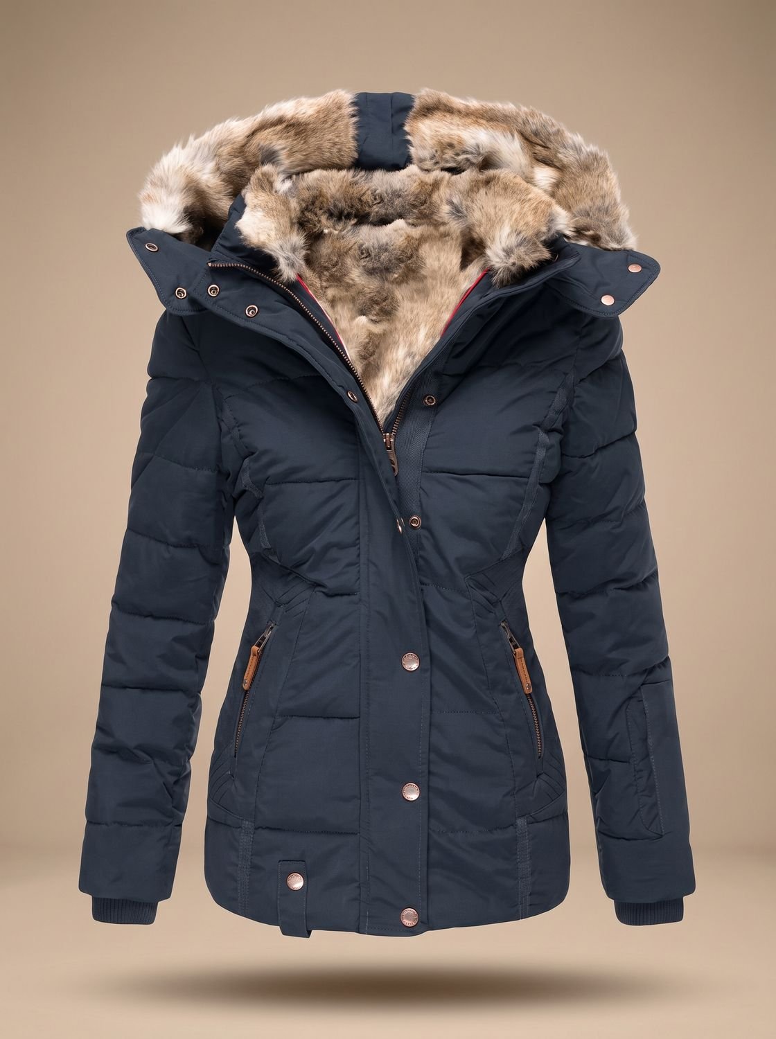 Women's Faux-Fur Hooded Quilted Puffer Winter Coat