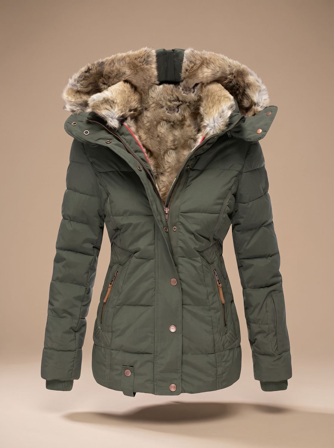 Women's Faux-Fur Hooded Quilted Puffer Winter Coat