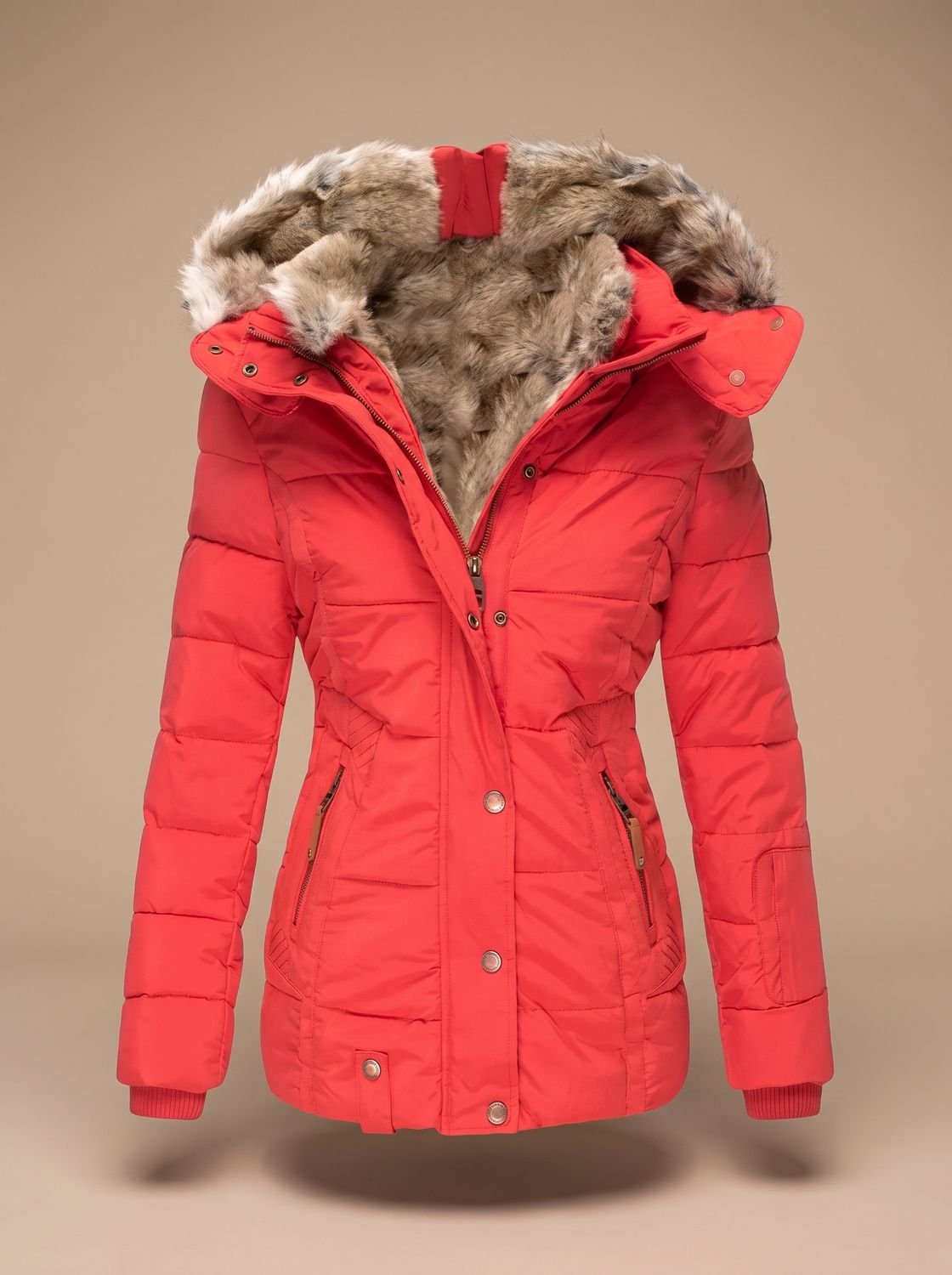 Women's Faux-Fur Hooded Quilted Puffer Winter Coat