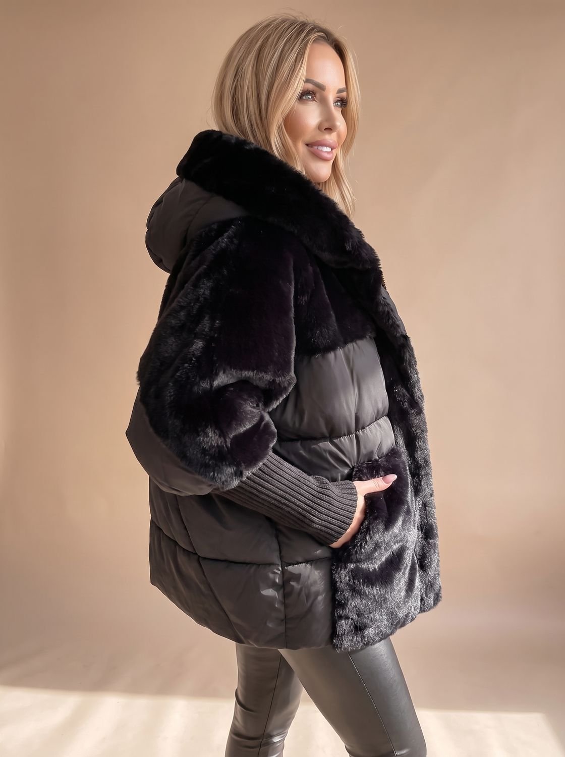 Women's Faux Fur Plush Hooded Quilted Winter Coat