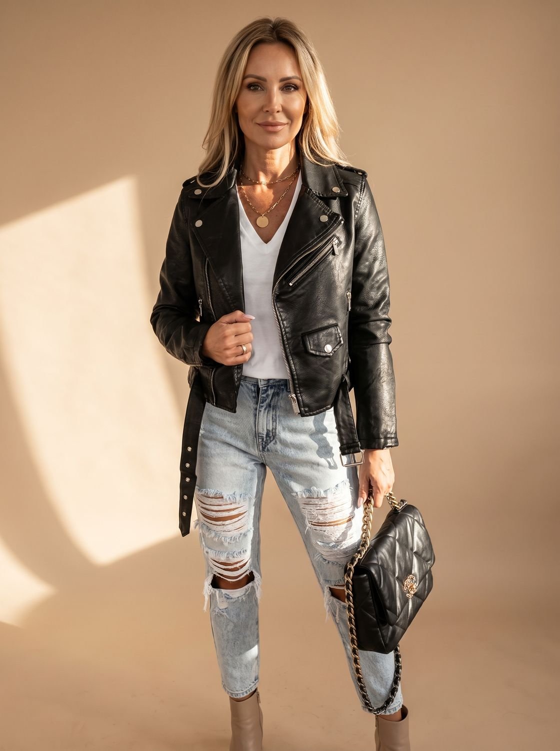 Women's Faux Leather Asymmetric Zip Moto Jacket