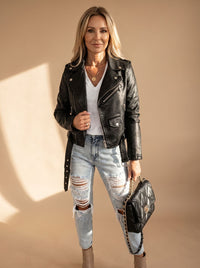 Women's Faux Leather Asymmetric Zip Moto Jacket