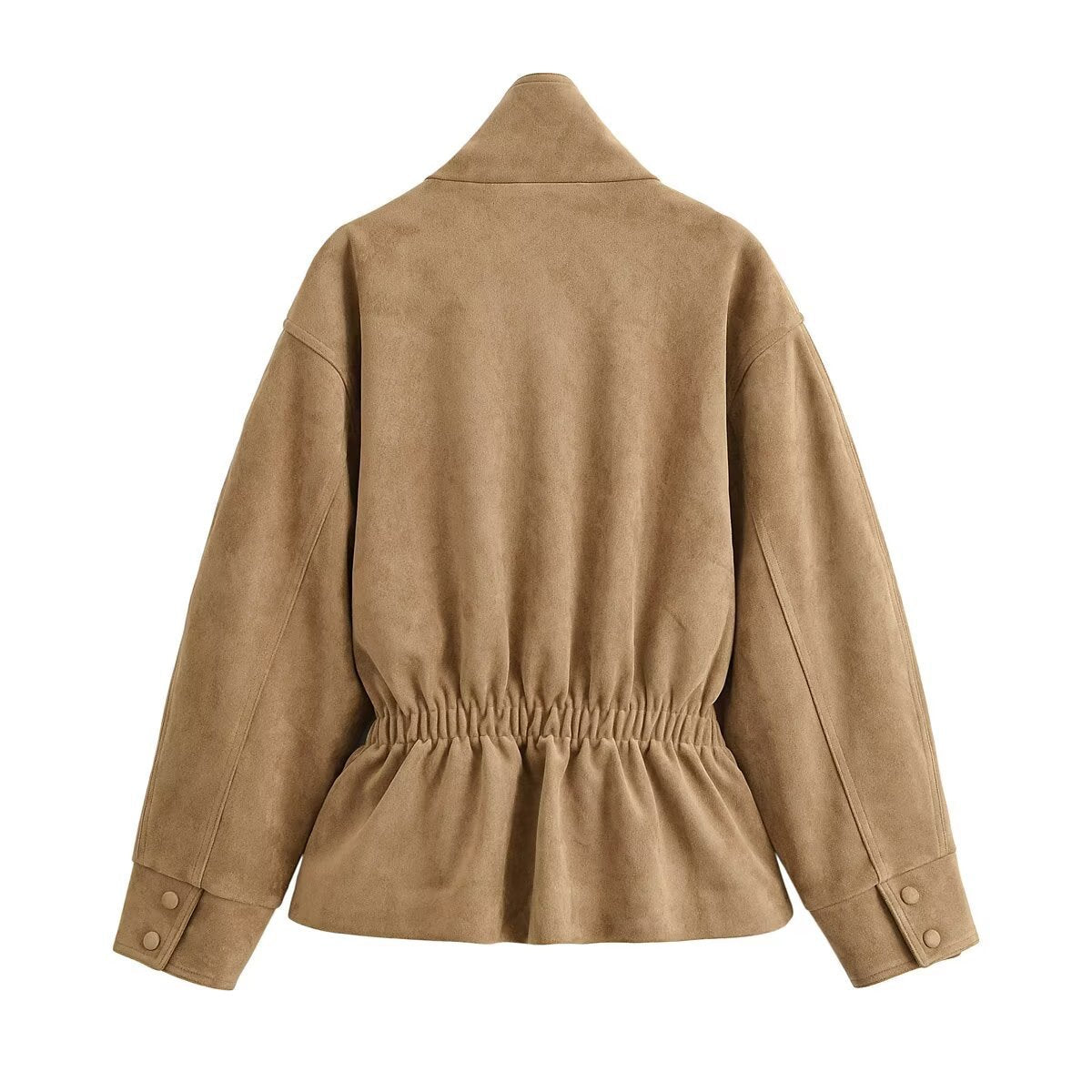 Women's Faux Suede Short Jacket with Stand Collar and Tie Belt