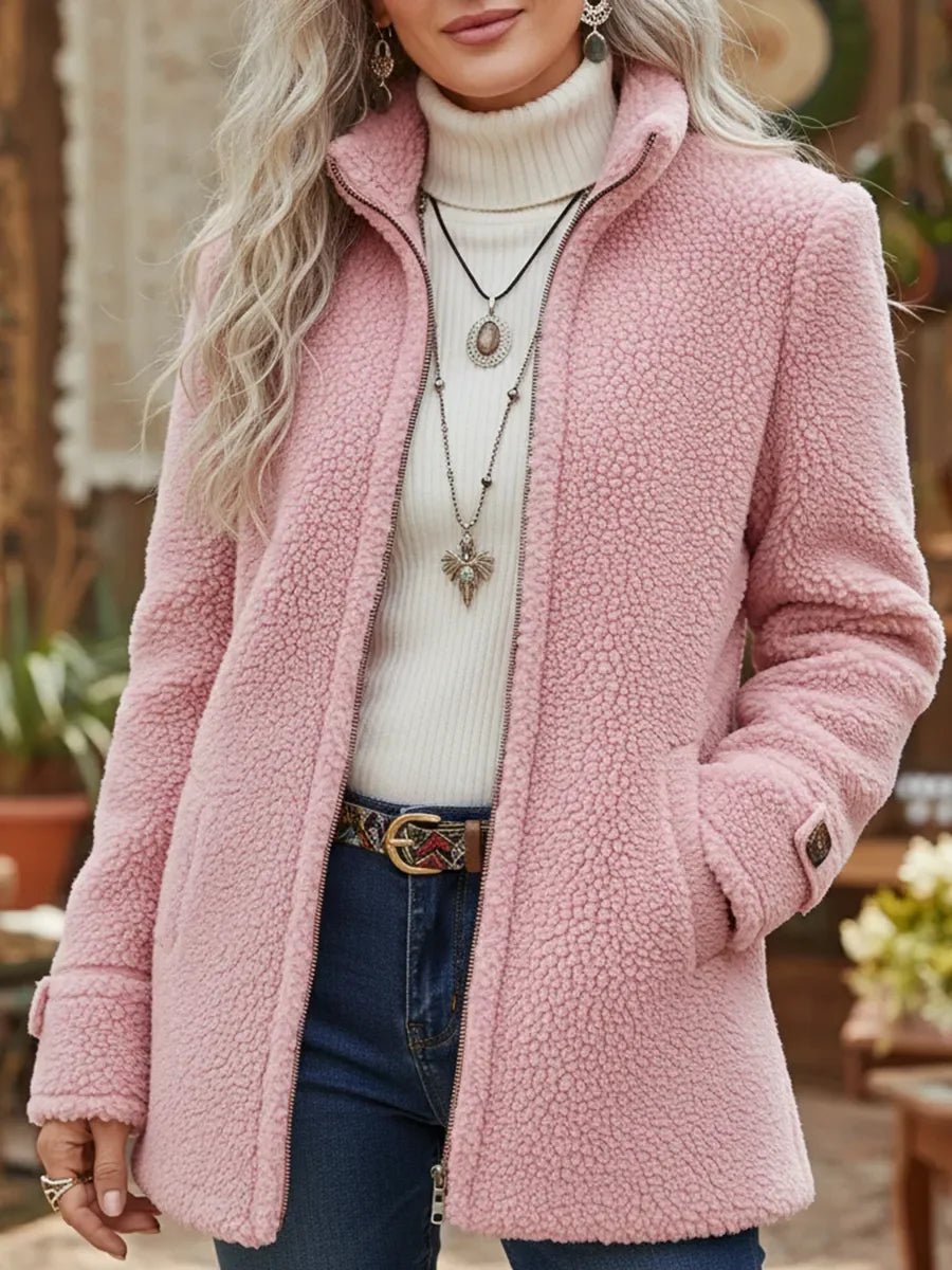 Women's Fleece Zip-Up Stand Collar Teddy Coat