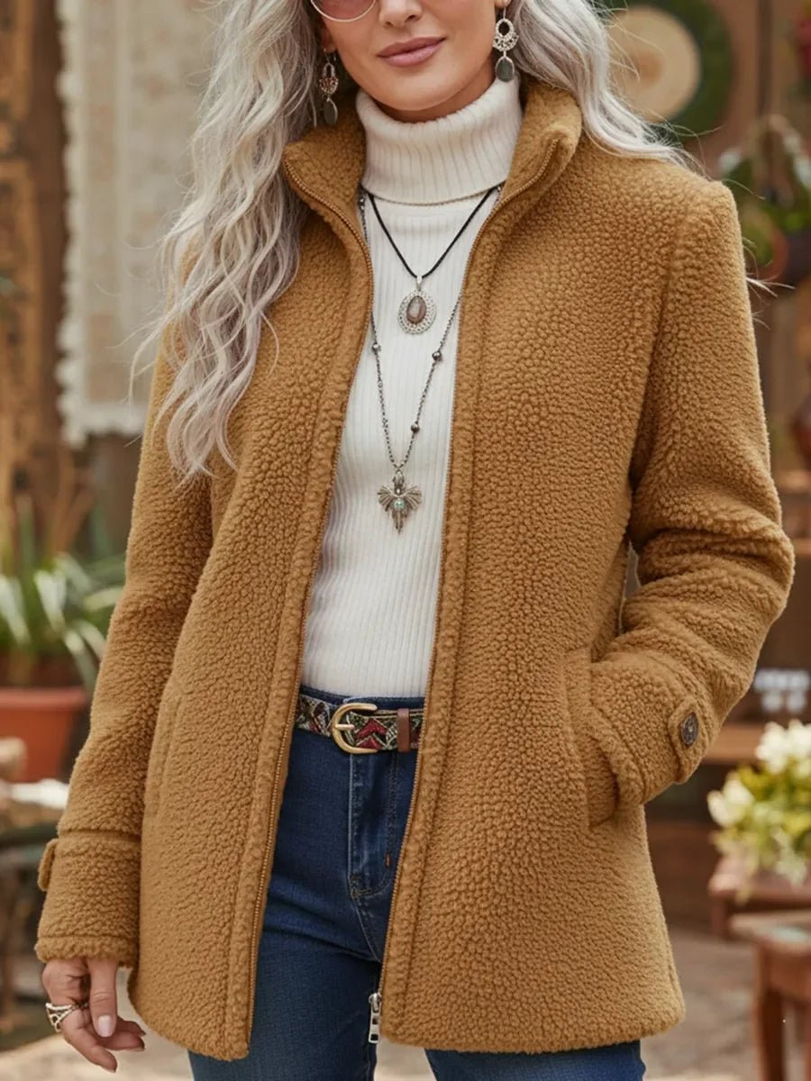 Women's Fleece Zip-Up Stand Collar Teddy Coat