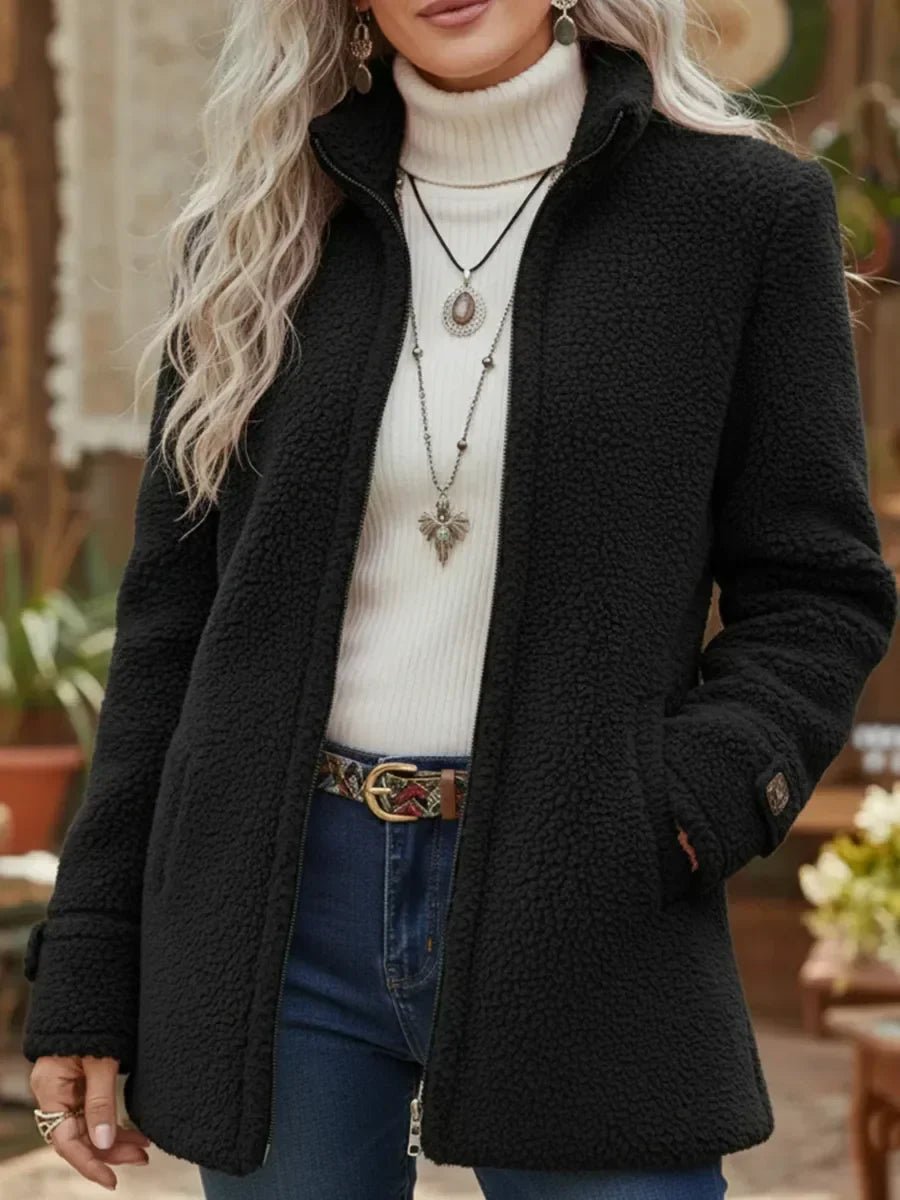Women's Fleece Zip-Up Stand Collar Teddy Coat