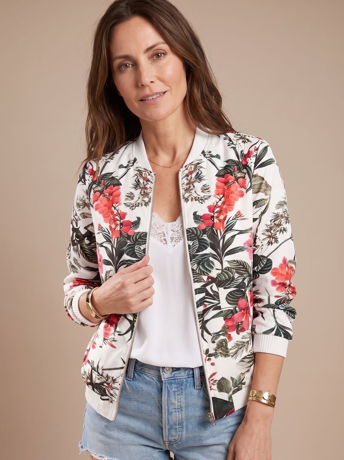 Women's Floral Print Zip-Up Bomber Jacket