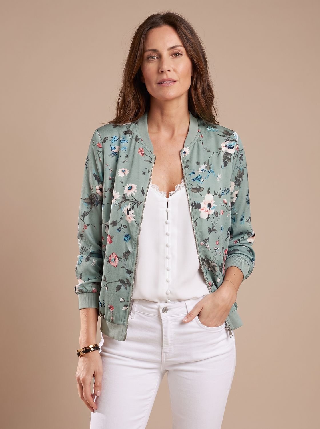 Women's Floral Print Zip-Up Bomber Jacket
