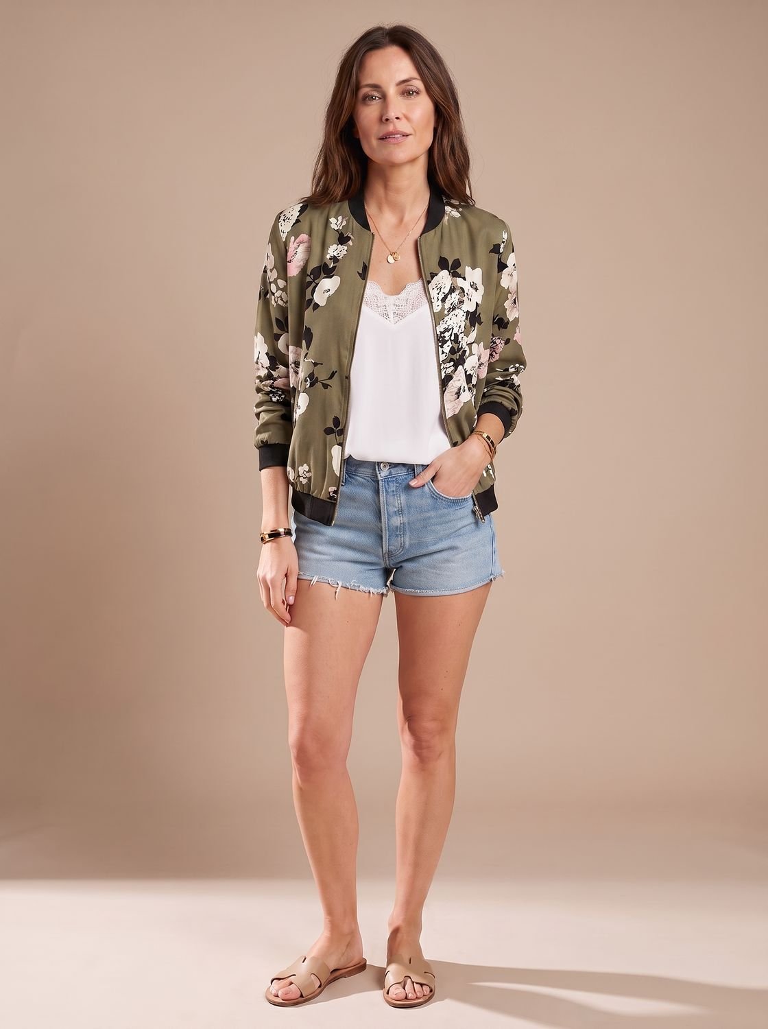Women's Floral Print Zip-Up Bomber Jacket