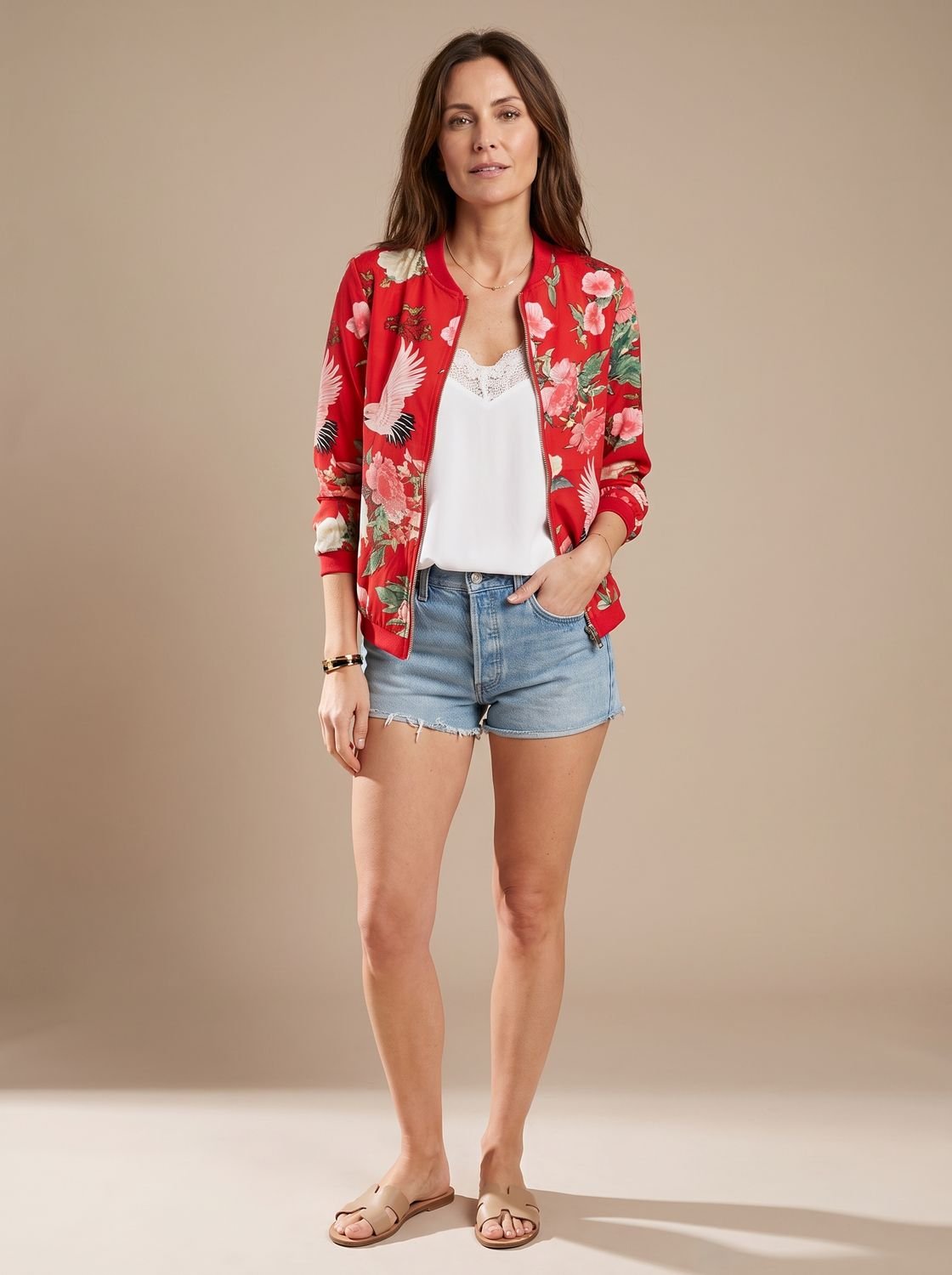 Women's Floral Print Zip-Up Bomber Jacket