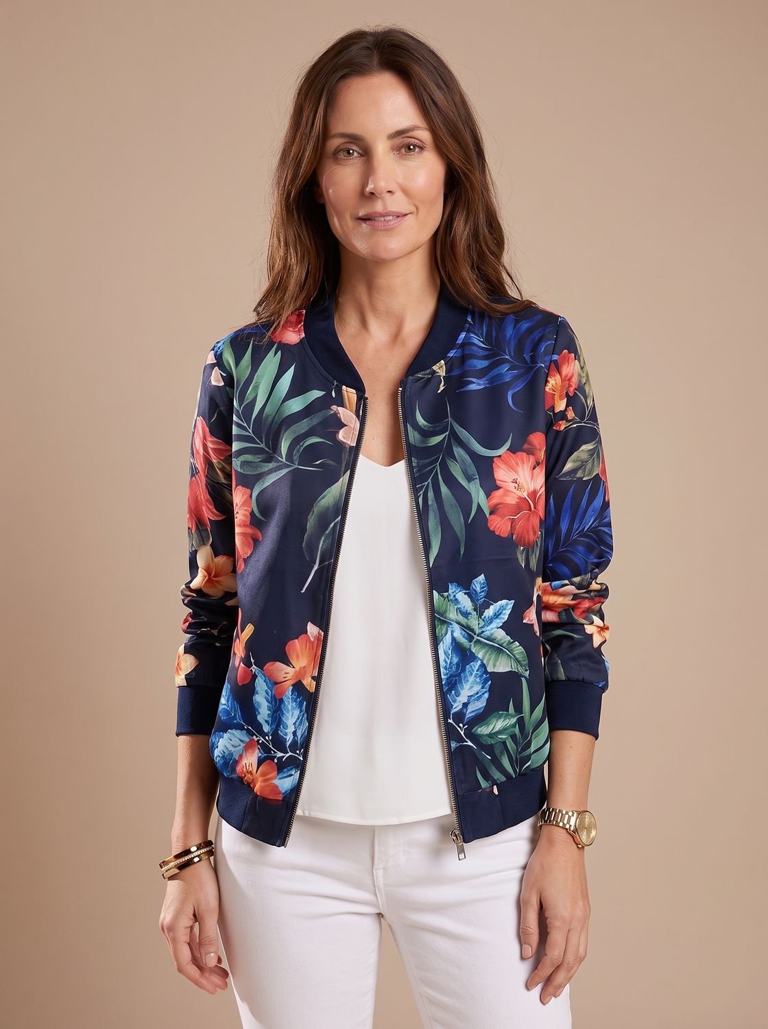 Women's Floral Print Zip-Up Bomber Jacket