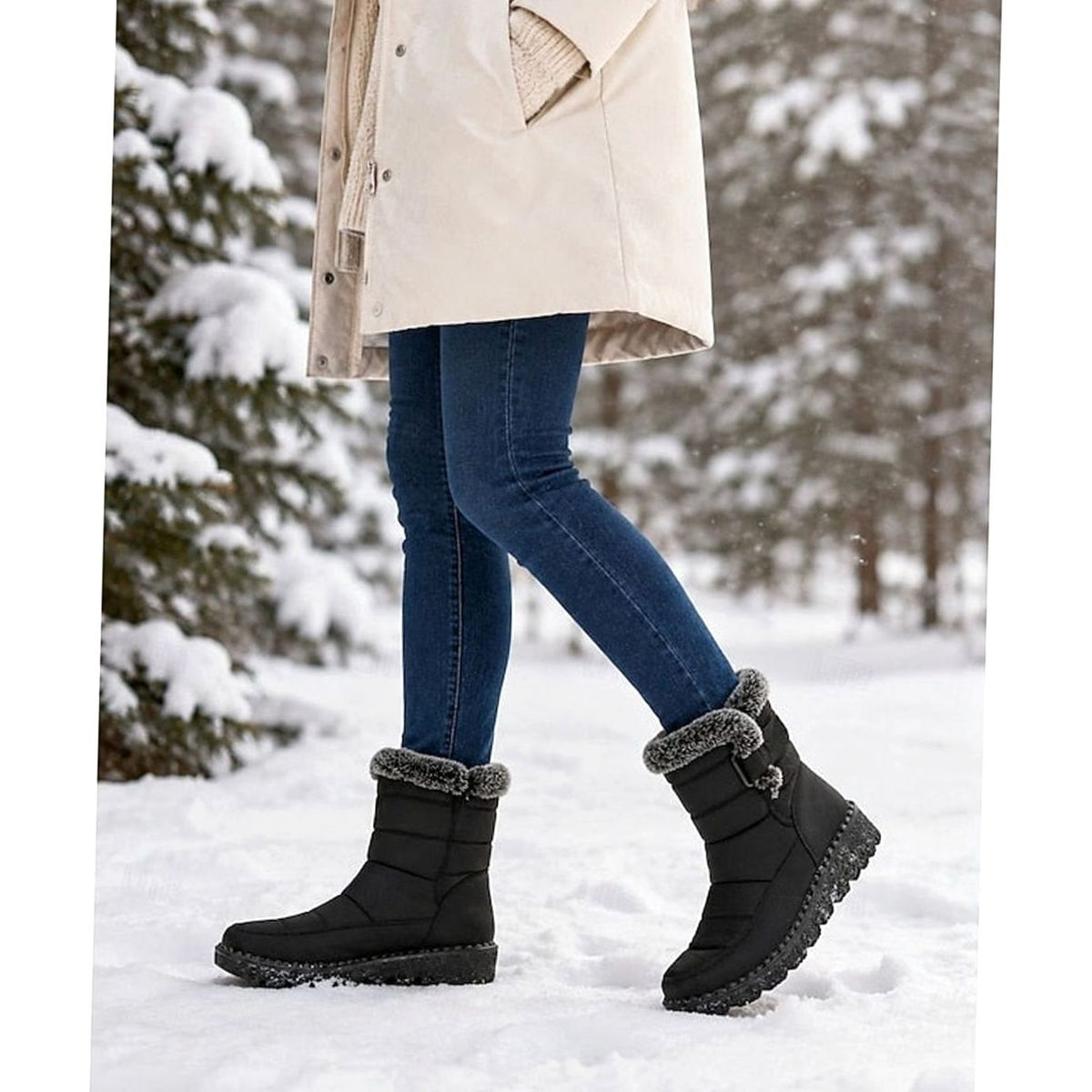 Women's Fur-Trimmed Quilted Mid-Calf Snow Boots