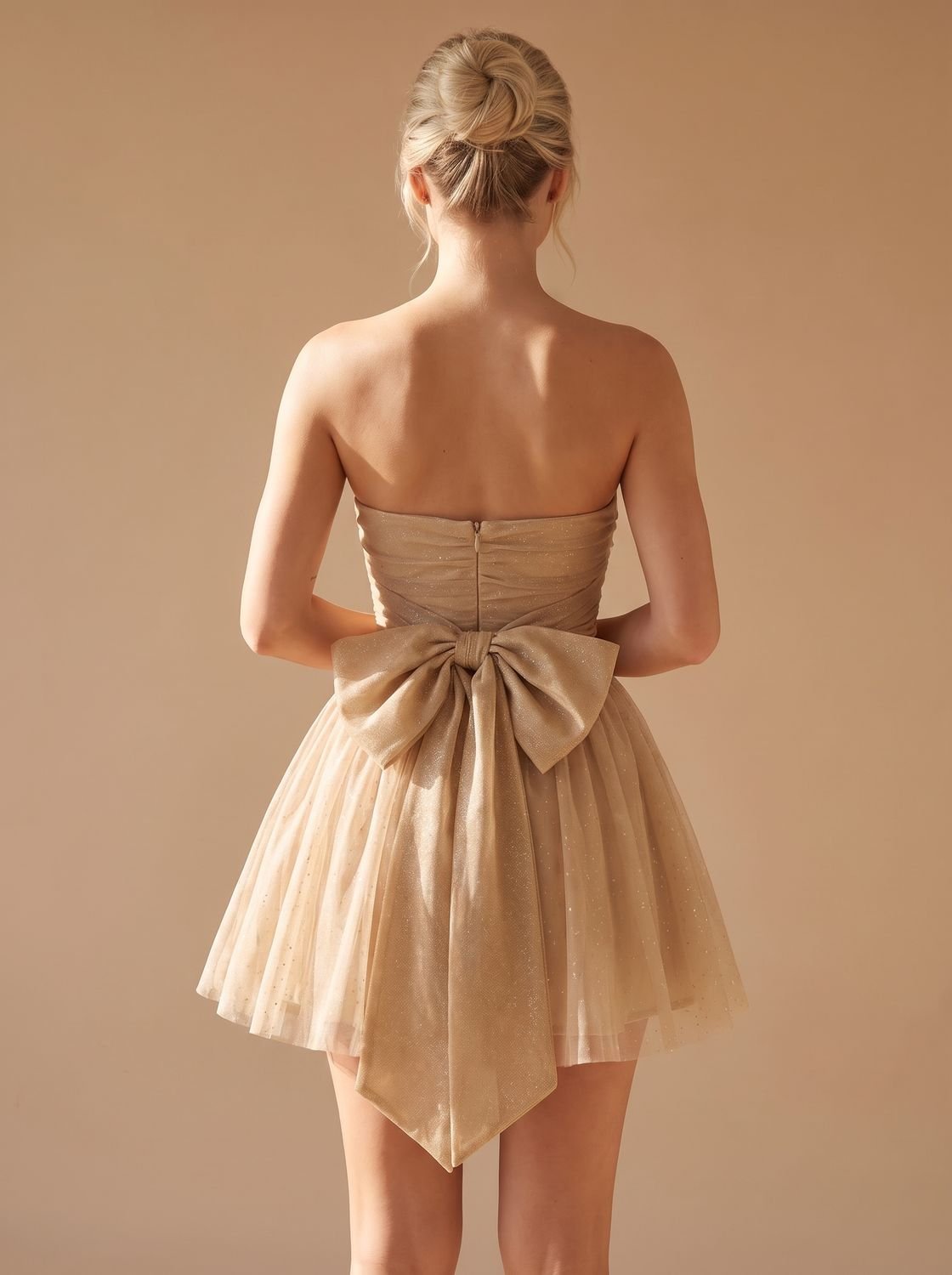 Women's Glitter Pleated Strapless Bustier Christmas Party Mini Dress