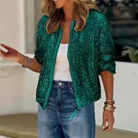 Women's Glitter Zip-Up Bomber Jacket