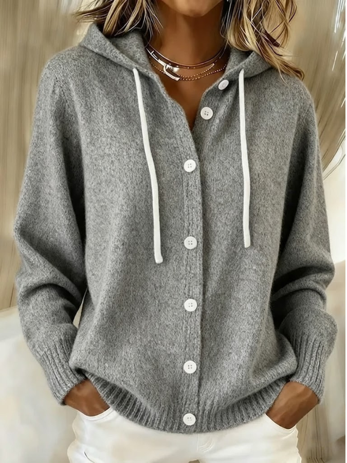 Women's Hooded Long-Sleeve Cardigan - Soft Knitwear