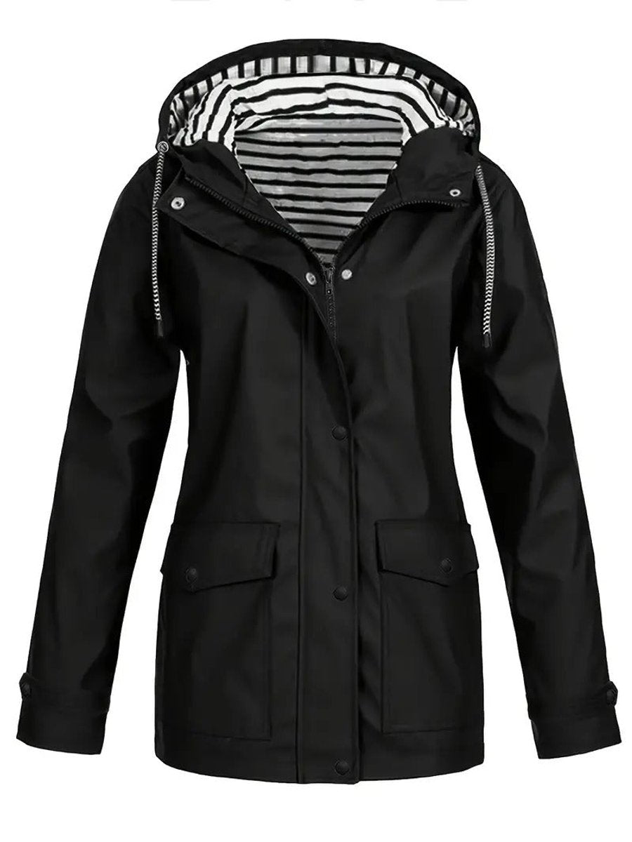Women's Hooded Stripe-Lined Zip-Up Raincoat