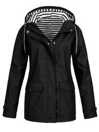 Women's Hooded Stripe-Lined Zip-Up Raincoat