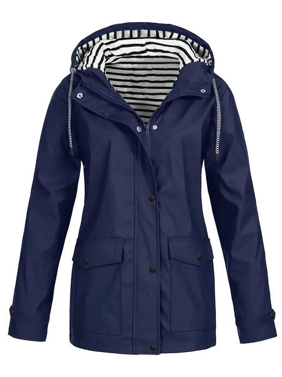 Women's Hooded Stripe-Lined Zip-Up Raincoat