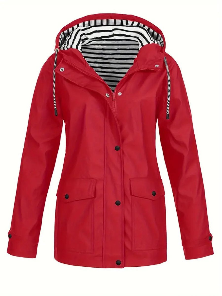 Women's Hooded Stripe-Lined Zip-Up Raincoat