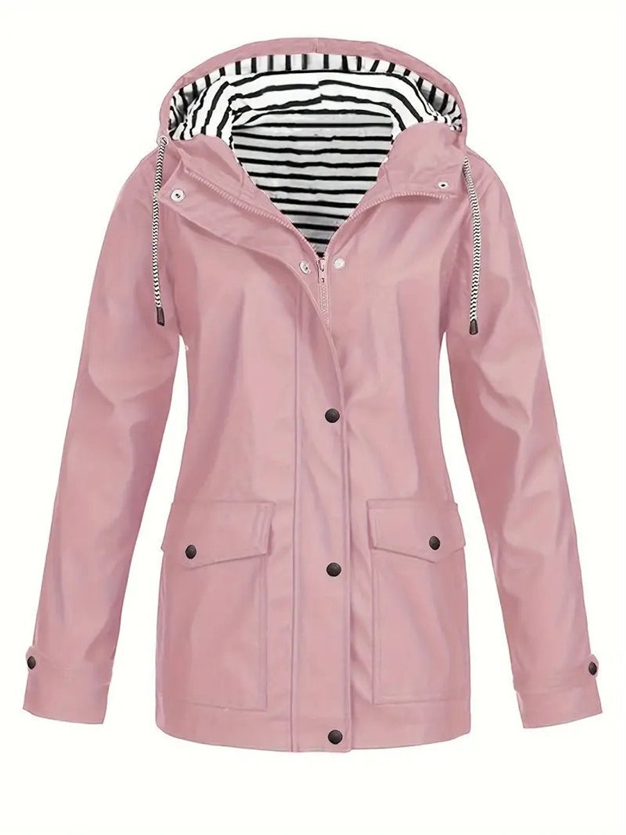 Women's Hooded Stripe-Lined Zip-Up Raincoat