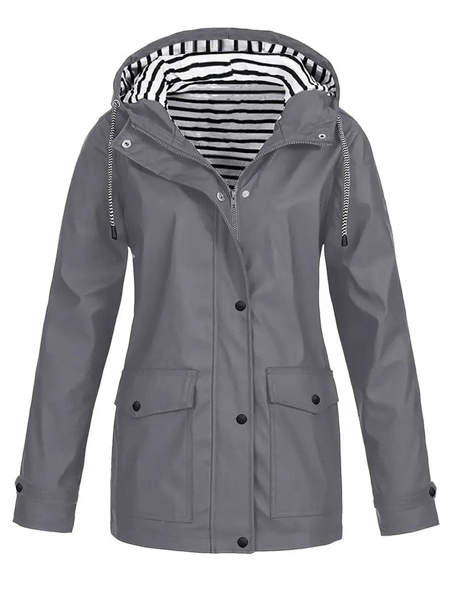 Women's Hooded Stripe-Lined Zip-Up Raincoat