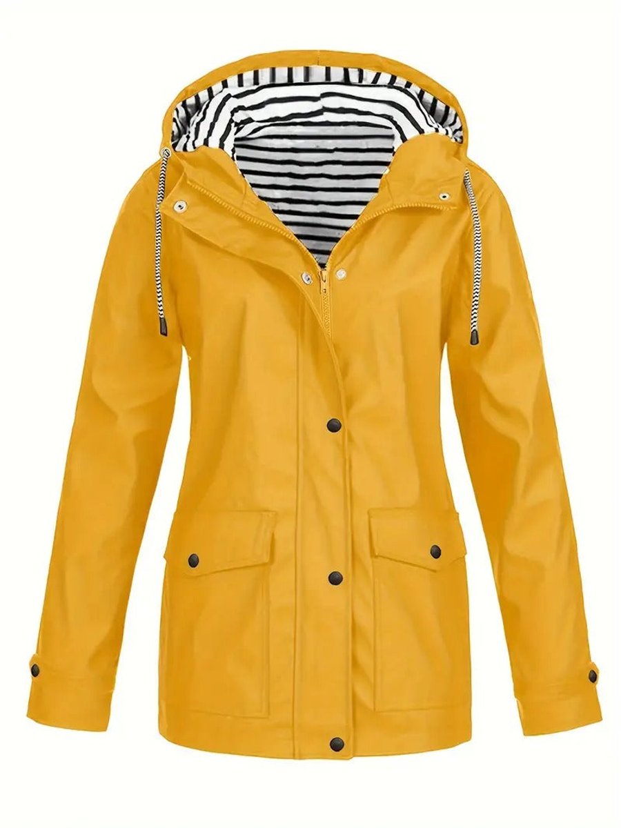 Women's Hooded Stripe-Lined Zip-Up Raincoat