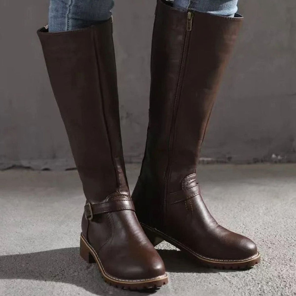 Women's Knee-High Buckle-Strap Orthopedic Leather Boots