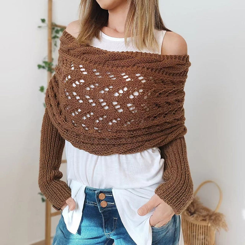 Women's Knitted Scarf with Sleeves