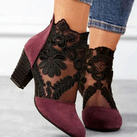 Women's Lace Embroidered Block Heel Ankle Boots