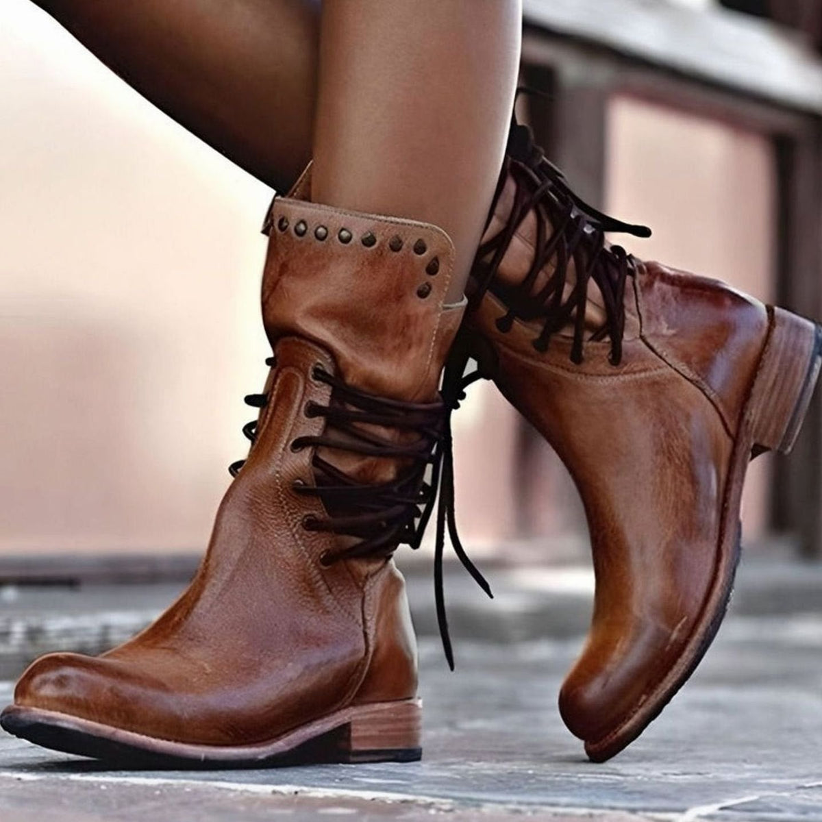 Women's Lace-Up Leather-Look Mid-Calf Boots