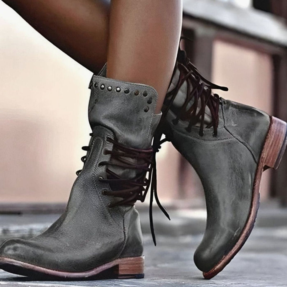 Women's Lace-Up Leather-Look Mid-Calf Boots