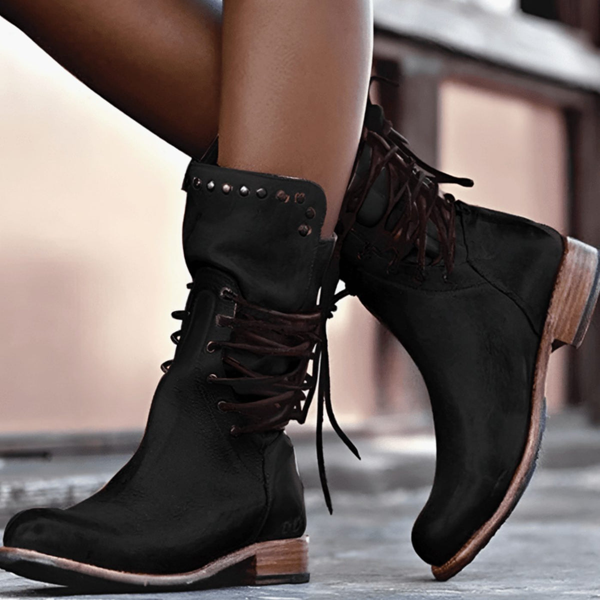Women's Lace-Up Leather-Look Mid-Calf Boots
