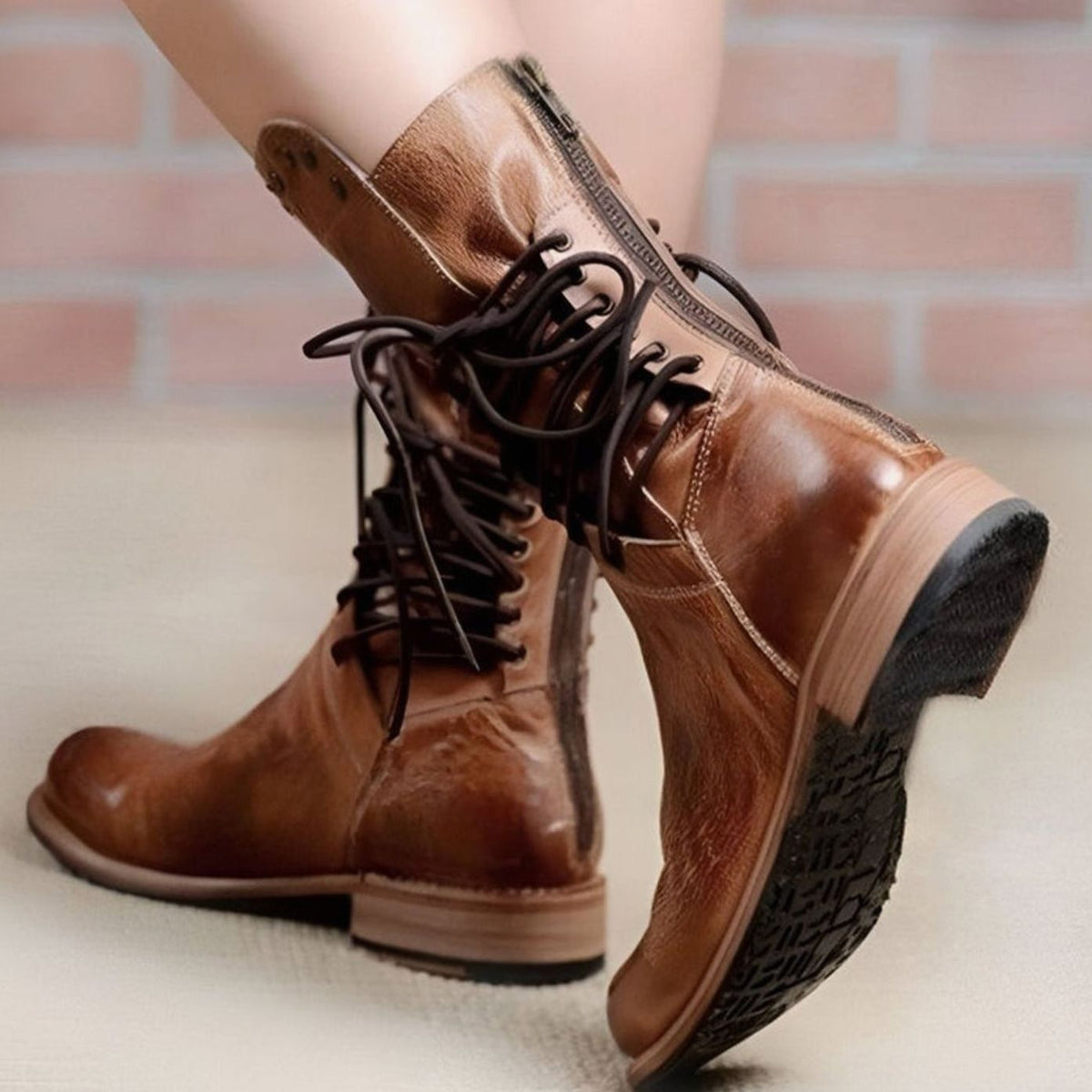 Women's Lace-Up Leather-Look Mid-Calf Boots