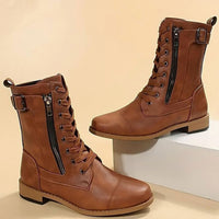 Women's Lace-Up Side-Zip Faux Leather Combat Boots