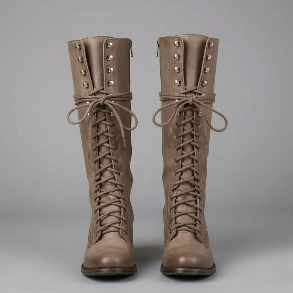 Women's Lace-Up Studded Block Heel Knee-High Boots
