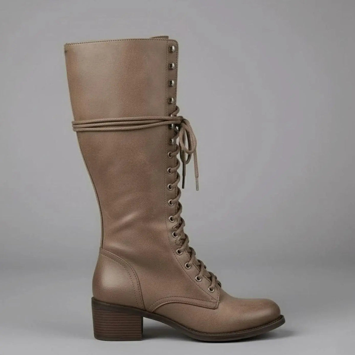 Women's Lace-Up Studded Knee-High Block Heel Boots