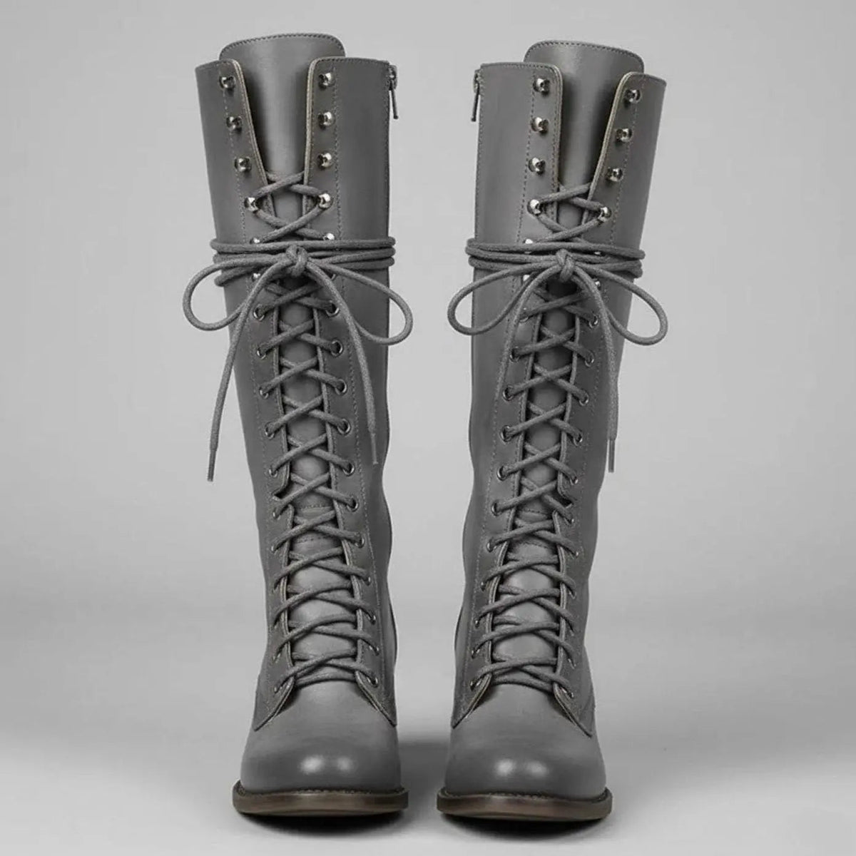 Women's Lace-Up Studded Knee-High Block Heel Boots