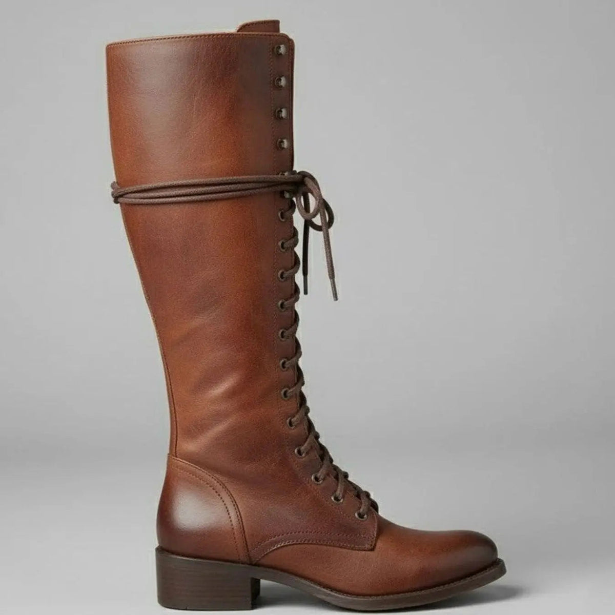 Women's Lace-Up Studded Knee-High Block Heel Boots