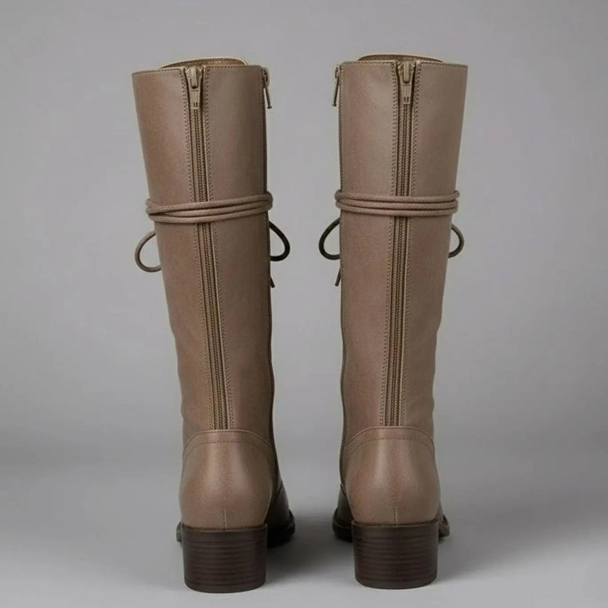 Women's Lace-Up Studded Knee-High Block Heel Boots