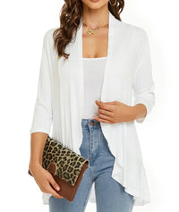 Women's Lightweight 3/4-Sleeve Draped Open-Front Cardigan